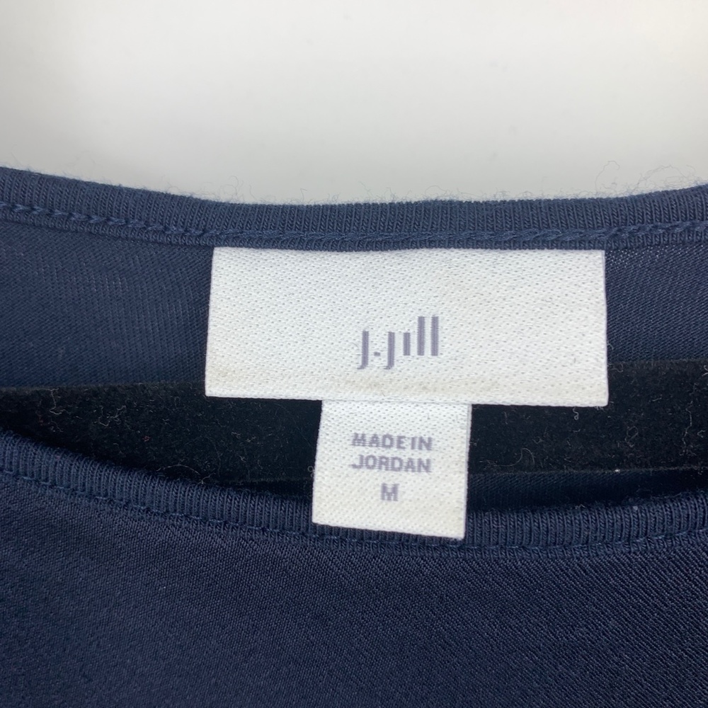J Jill medium blouse pullover woven front knit back blue long sleeve stretch - Picture 4 of 9